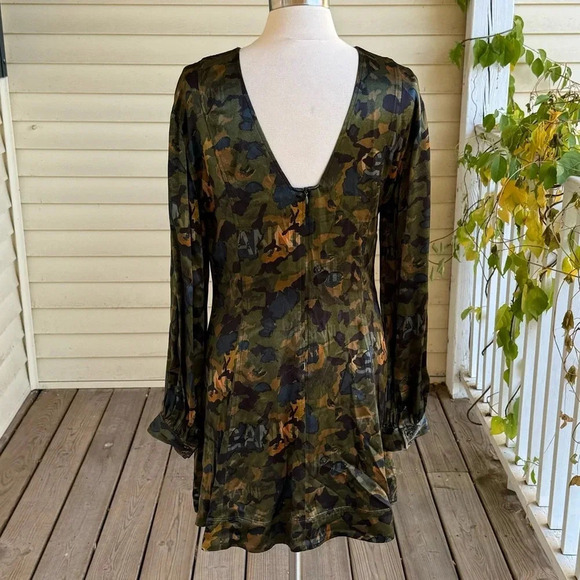 NWT GANNI Heavy Satin Printed Logo Short Dress Size 44 (US 10/12) Olive  *read - Picture 7 of 16